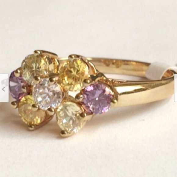 Gold Cocktail Ring Size 9 Amethyst Citrine Yellow Purple Cubic Zirconia Plated - Picture 6 of 8